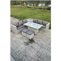 Rattan Garden Funiture Set Height Adjustable Rising Lifting Table Sofa Dining Set With Side Table Stool