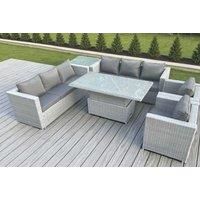 Rattan Garden Funiture Set Height Adjustable Rising Lifting Table Sofa Dining Set Lounge Sofa