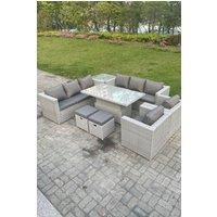 Rattan Garden Funiture Set Height Adjustable Rising Lifting Table Sofa Dining Set Lounge Chair