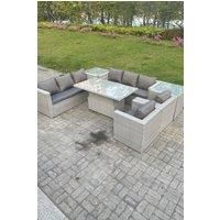 Rattan Garden Funiture Set Adjustable Rising Lifting Table Sofa Dining Set Lounge Sofa 2 Arm Chair