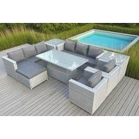 Rattan Garden Funiture Set Height Adjustable Rising Lifting Table Sofa Dining Set Lounge Chair