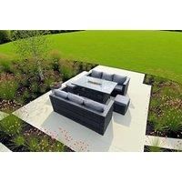 8 Seater Outdoor Rattan Sofa Set Garden Furniture Gas Firepit Set Heater Dining Table Footstools Dark Grey