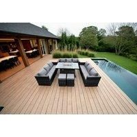 11-Seater Rattan Sofa Set Fire Pit Table - Grey