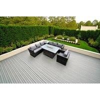 7 Seater PE Rattan Corner Sofa Set garden Furniture Gas Firepit Dining Table Set High Side Coffee Table