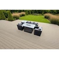 Rattan Lounge Sofa Set Fire Pit Table - Grey