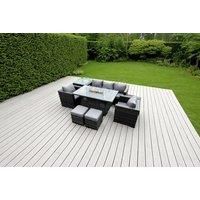Rattan Garden Sofa Set Fire Pit Table - Grey