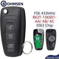 OHMSEN for Ford Transit Custom Remote Flip Key fob 433MHz ID63 Chip 3 Button + Circuit board BK2T-15K601-AA/ AB/ AC