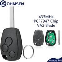 OHMSEN Remote Key Fob 3 Button 433MHz + VA2 Blade For Renault Traffic Master Clio Modus Kangoo Vauxhall Vivaro Movano Nissan