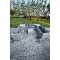 Light Grey Lounge Outdoor PE Rattan Garden Furniture Set Wicker Sofa Set 9 Seat