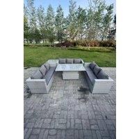 Lounge Rattan Garden Furniture Set Adjustable Rising Lifting Table Dining Set Side Coffee Table
