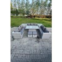 U Shape Rattan Garden Furniture Adjustable Rising Lifting Table Dining Set 2 PC Side Table Stool