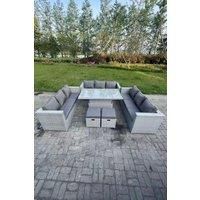 U Shape Rattan Garden Furniture Set Adjustable Rising Lifting Table Dining Set 2 Stools