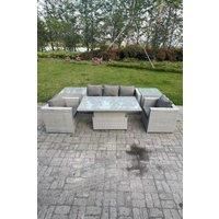 Rattan Garden Funiture Set Adjustable Rising Lifting Table Sofa Dining Set With 2 Side Table