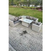 Fimous Rattan Garden Funiture Set Adjustable Rising Lifting Table Sofa Dining Set Side Table in Light Grey