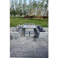 Light Grey U Shape Lounge Sofa Dining Set With Gas Heater Fire pit Burner 2 PC Small Footstool