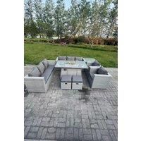 Rattan Fire Pit Garden Furniture Set Gas Heater Burner Lounge Sofa Dining Set Coffee Table Chairs
