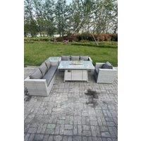Corner Rattan FirePit Garden Furniture Set Gas Heater Burner Lounge Sofa With Side Coffee Table