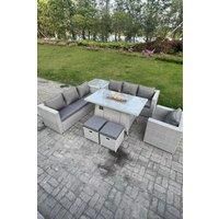 Rattan Fire Pit Garden Furniture Dining Table Set Gas Heater Burner Lounge Sofa Side Coffee Table