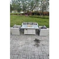 Rattan Gas Fire Pit Garden Furniture Dining Table Set Heater Burner Chairs Lounge Sofa Set