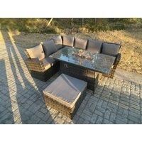 High Back Rattan Garden Furniture Sets Gas Fire Pit Dining Table Left Corner Sofa Big Footstools 7 Seater