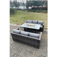 6 Seater Outdoor PE Rattan Garden Furniture Gas Fire Pit Dining Table Set Lounge Sofa 3 Seater Sofa