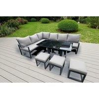 Aluminum Outdoor Garden Furniture Corner Sofa Adjustable Rising Lifting Table Sets Dark Grey Black Tempered Glass 8 Seater