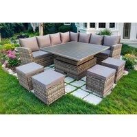 Aluminum Outdoor Garden Furniture Corner Sofa Chair Footstools Adjustable Rising Lifting Dining Table Sets Black Tempered Glass 9 Seater