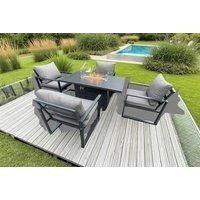 Aluminum Top 4 Seat Garden Furniture Dining Set Gas Fire Pit Table And Chairs Burner Heater Patio Outdoor Dark Grey