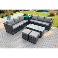 Outdoor Rattan Garden Furniture Lounge Sofa Set With Oblong Rectagular Coffee Table