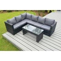 6-Seater Rattan Corner Sofa Coffee Table - Grey