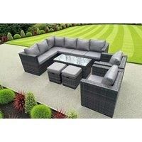 10-Seater Rattan Corner Sofa Chair Table - Grey