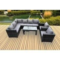 8 Seater Rattan Corner Sofa Lounge Sofa Set With Rectangular Coffee Table 2 Arm Chair Left Hand