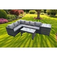 6-Seater Rattan Corner Sofa Set Table - Grey