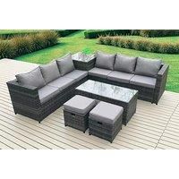 8 Seater Rattan Corner Sofa Set With Square Side Table And Oblong Rectangular Coffee Tea Table 2 Stools