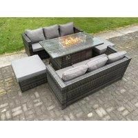 6-Seater Rattan Dining Set With Firepit Table