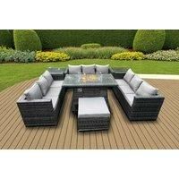 10-Seater Pe Rattan Garden Set Firepit - Grey