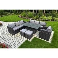 Wicker PE Garden Furniture Rattan Sofa Set Outdoor Adjustable Rising Lifting Dining Table Set with 2 Stools