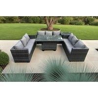 9 Seater Outdoor Rattan Garden Furniture Sofa Set Patio Adjustable Rising Lifting Dining Table Set