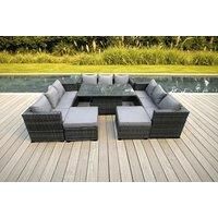 Wicker PE Rattan Garden Furniture Sofa Set Outdoor Adjustable Rising Lifting Dining Table Set 11 Seater