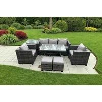 7 Seater Rattan Outdoor Furniture Garden Dining Set with Lounge Sofa Dining Table 2 Armchairs Small Stools