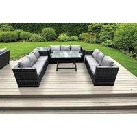U Shape 9 Seats Rattan Garden Dining Set - Grey