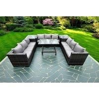 9 Seater Rattan Outdoor Furniture Sofa Garden Dining Set with Patio Dining Table 2 Side Tables Dark Grey