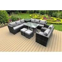 10-Seater Rattan Garden Sofa Dining Set - Grey