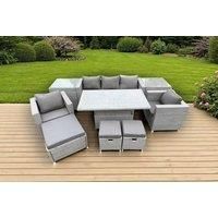 Rattan Outdoor Garden Funiture Set Height Adjustable Rising Lifting Table Sofa Dining Set with 2 Armchairs