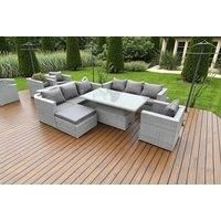 Outdoor PE Rattan Garden Funiture Set Height Adjustable Rising Lifting Table Sofa Dining Set with Armchair