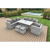 9 Seater Outdoor PE Rattan Garden Funiture Set Adjustable Rising Lifting Table Sofa Dining Set with Armchair 2