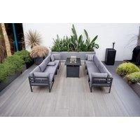 8 Seater Garden Dining Sets Outdoor Rattan Furniture Gas Fire Pit Dining Table Gas Heater with 2 Big Footstools