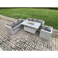 7-Seater Pe Rattan Garden Set Fire Pit - Grey