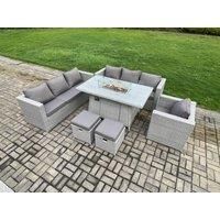 9-Seater Pe Rattan Garden Set Fire Pit - Grey
