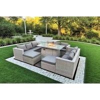 11 Seater Outdoor Garden Dining Sets Rattan Furniture Gas Fire Pit Dining Table Gas Heater with Side Table